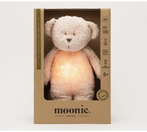 Moonie - Compagno di coccole con melodia e luce orsacchiotto 2.0 organic rosa