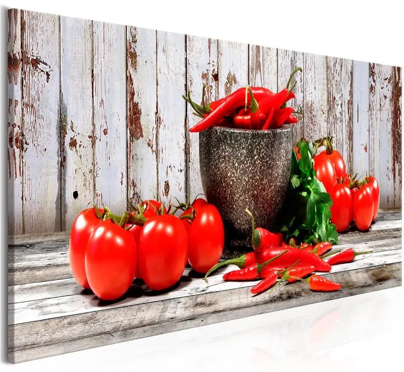 Quadro Red Vegetables (1 Part) Wood Narrow  Colore Rosso, Dimensioni e Misure 150x50