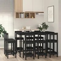 Set da Bar 9 pz Nero in Legno Massello di Pino 3124726