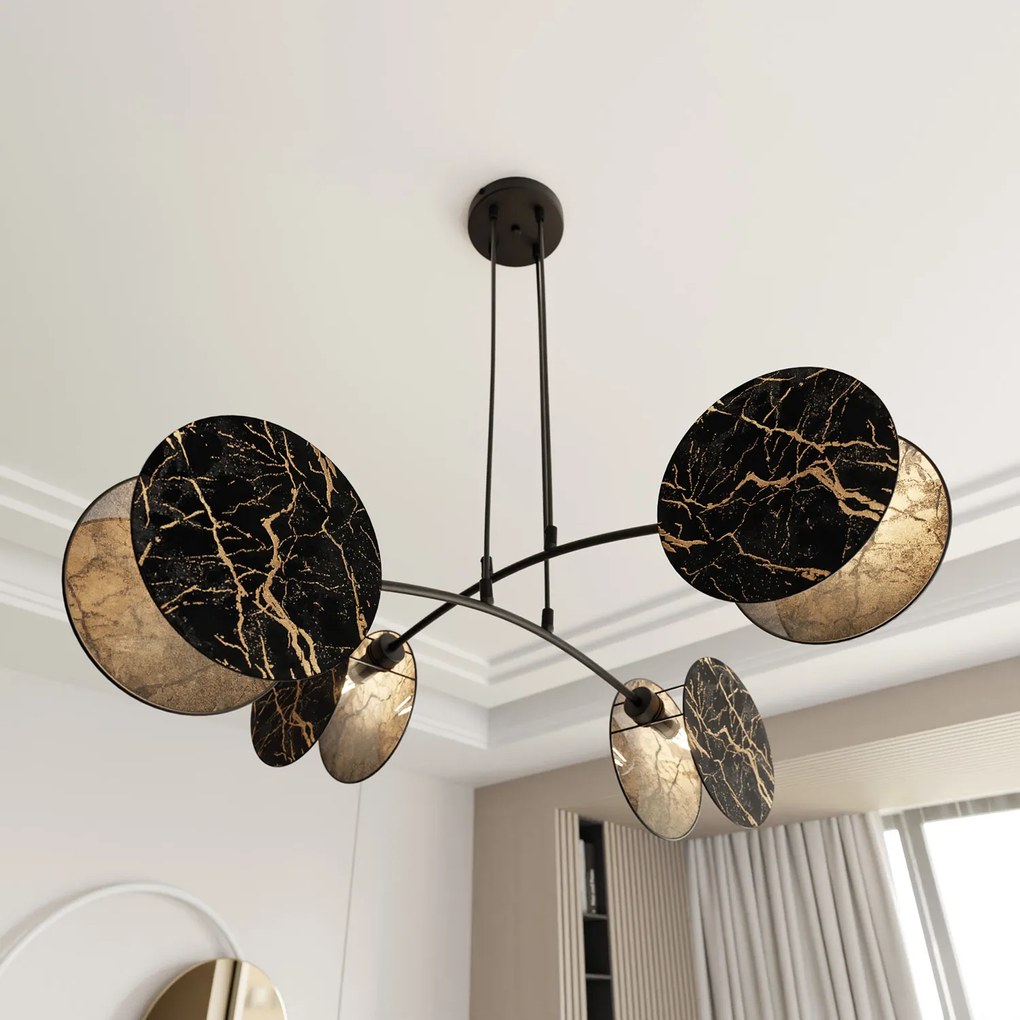 Lampada A Sospensione 4 Luci Moderna Nut In Acciaio Effetto Marmo Nero