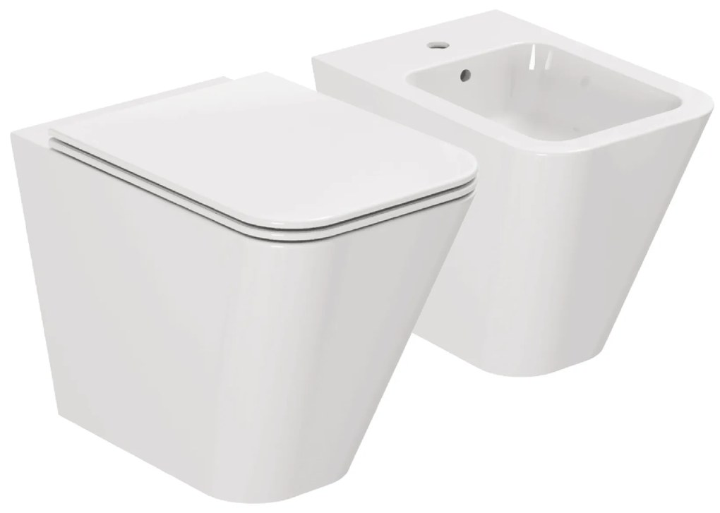 Coppia Di Sanitari a Terra Senza Brida Azzurra Ceramica "Build" Bianco Lucido