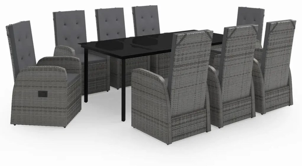 Set da pranzo da giardino 9 pz con cuscini grigio