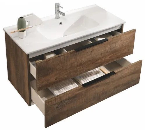Mobile bagno sospeso con doppio cassetto BALI 100 cm Tabacco