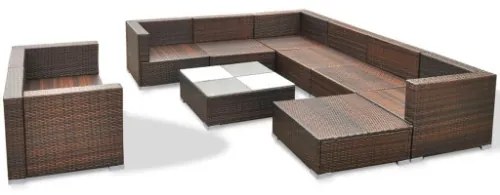 Set Divani da Giardino 10 pz con Cuscini in Polyrattan Marrone