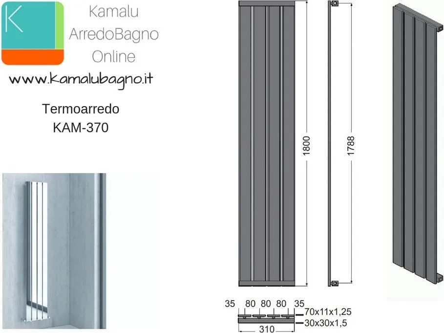 Termoarredo scadasalviete 1800x310cm nero opaco Kam-370N - KAMALU