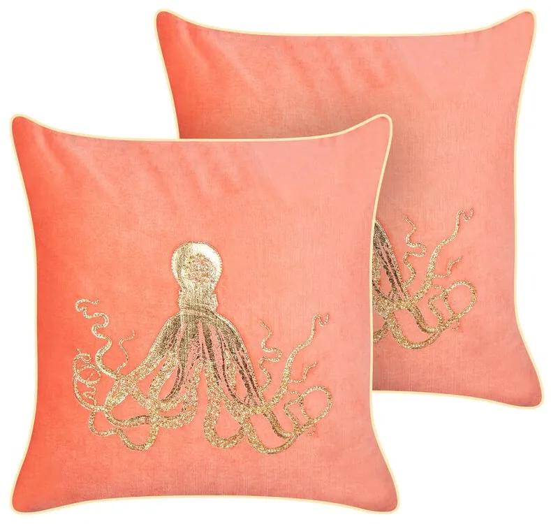 Set di 2 cuscini decorativi velluto rosso 45 x 45 cm LAMINARIA Beliani