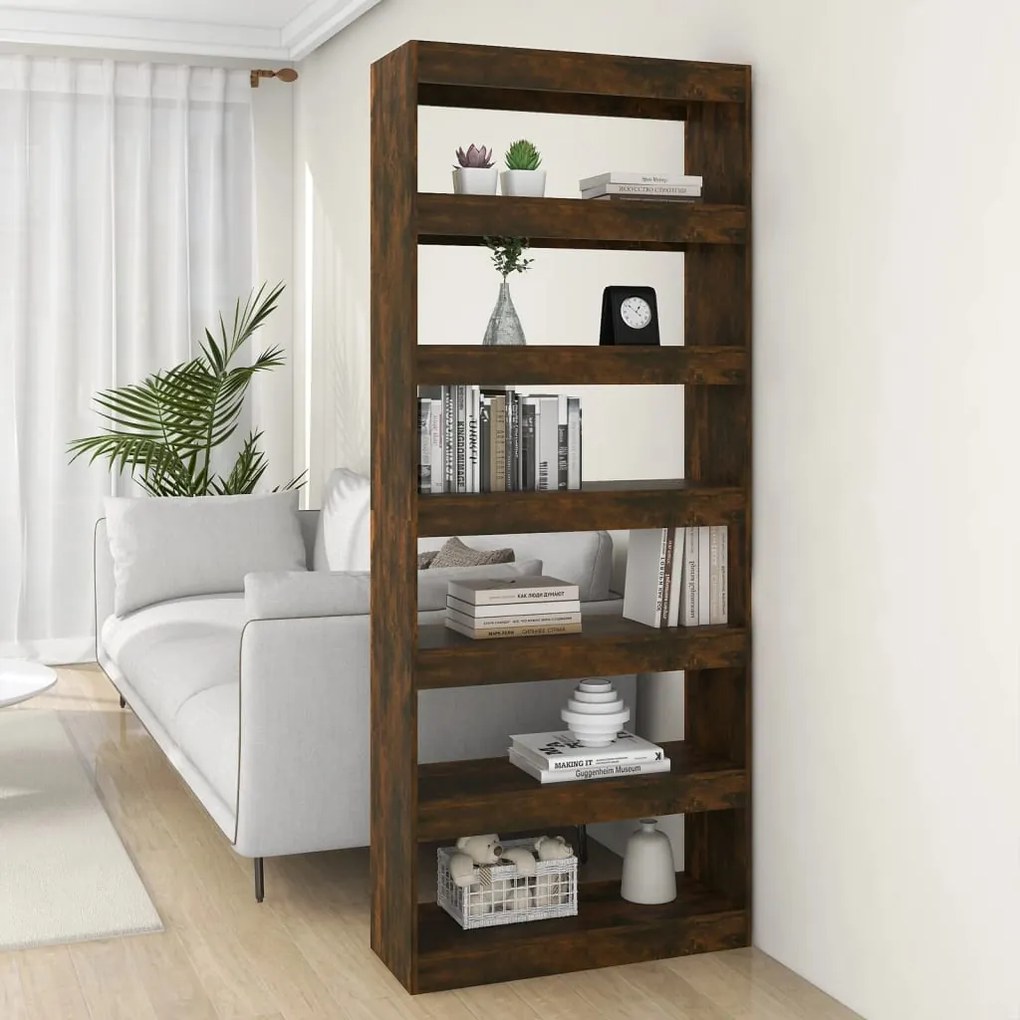 Libreria/divisorio rovere fumo 80x30x198 cm in truciolato