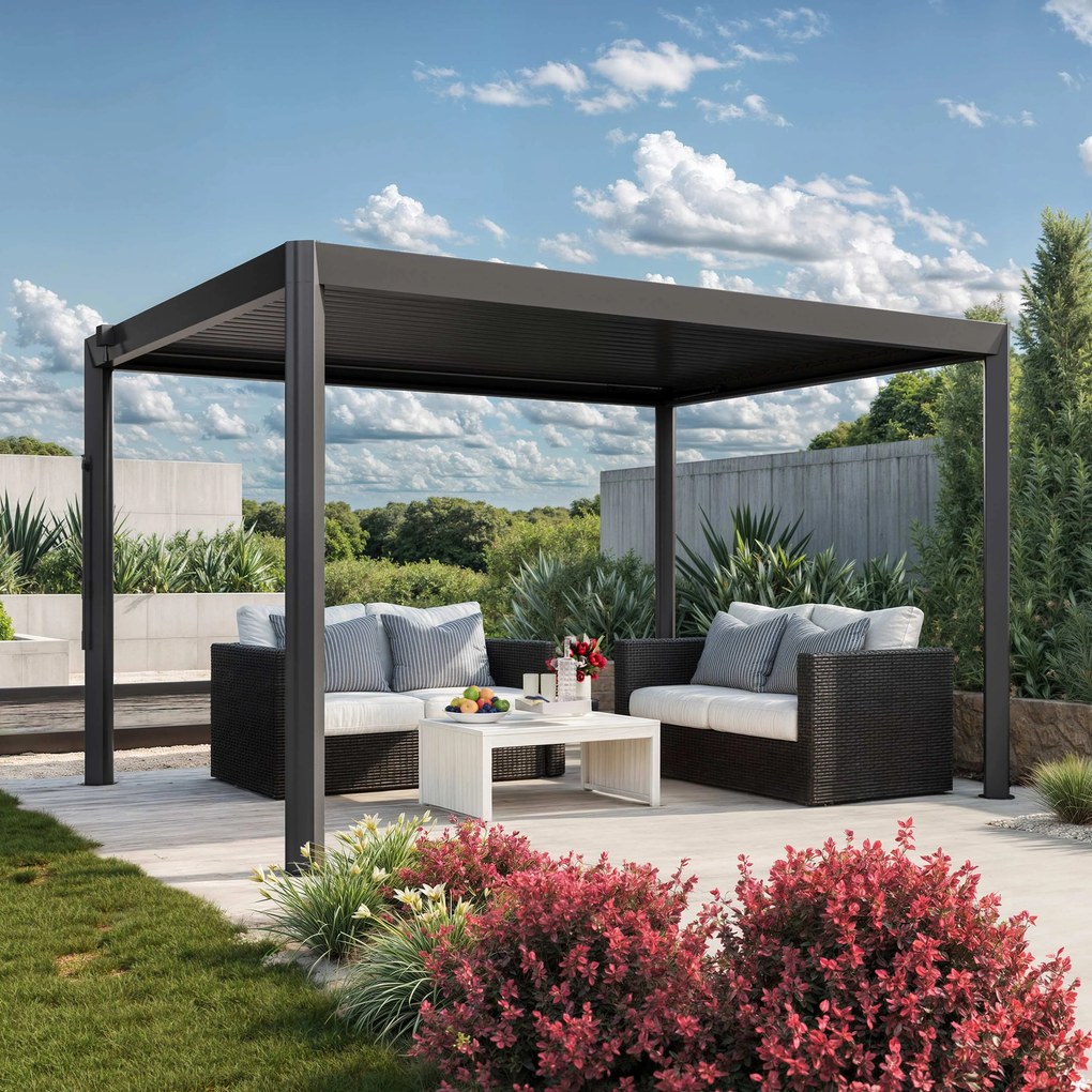PRIMEYARD Pergola 4x3m, tetto lamellare, antracite - (GFPV01123)