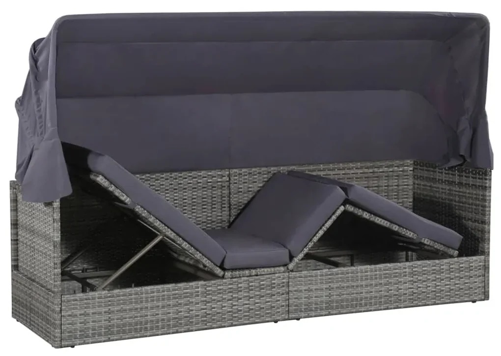 Lettino da giardino con tettuccio grigio 205x62 cm polyrattan