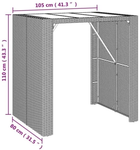 Tavolo da Bar con Piano in Vetro Grigio 105x80x110cm Polyrattan