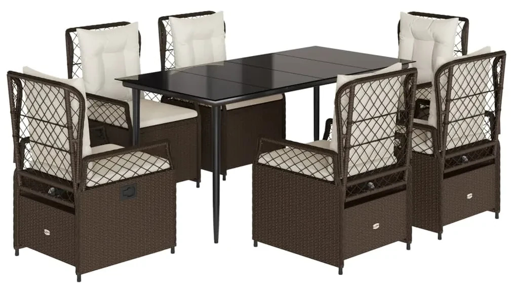 Set da pranzo da giardino 7pz con cuscini in polyrattan marrone