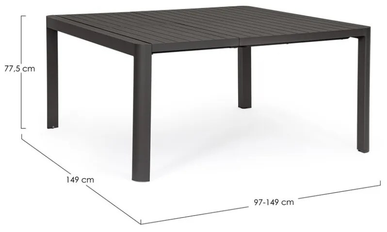 Tavolo allungabile KIPLIN in alluminio antracite 149×97 cm &#8211; 149×149 cm