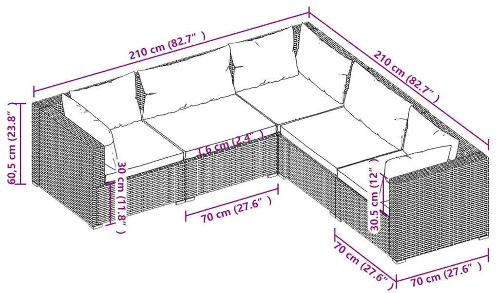 Set Divani da Giardino con Cuscini 5 pz in Polyrattan Nero