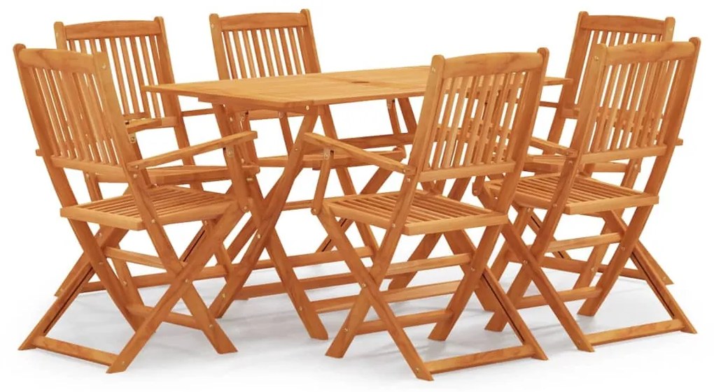 Set Pranzo Pieghevole Da Esterno 7 Pz İn Massello Di Eucalipto /