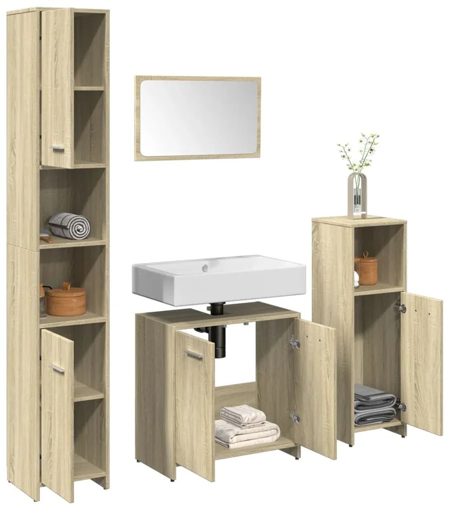 Set Mobili Da Bagno 4 Pz Rovere Sonoma İn Legno Multistrato /