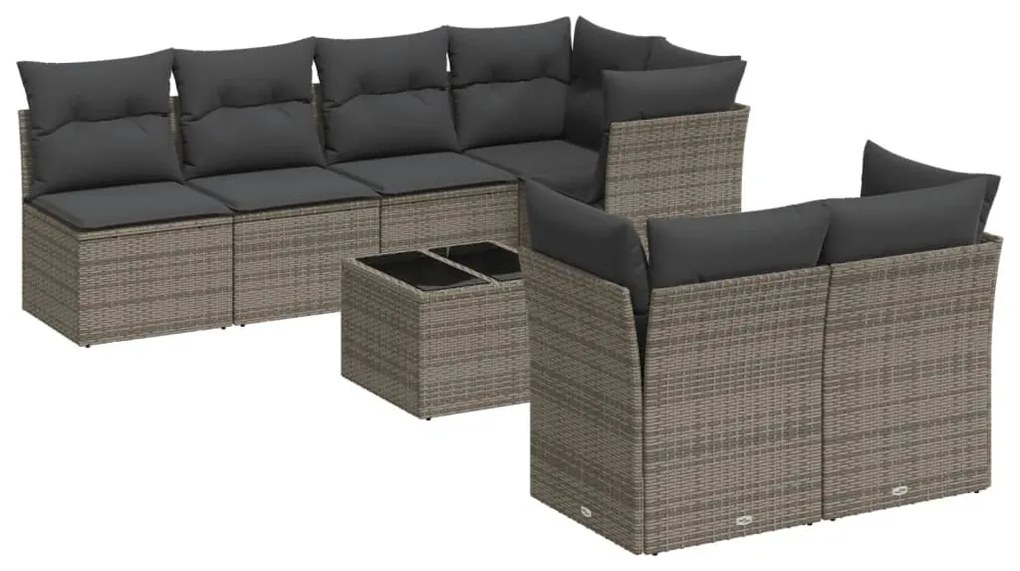 Set divano da giardino 8 pz con cuscini grigio in polyrattan