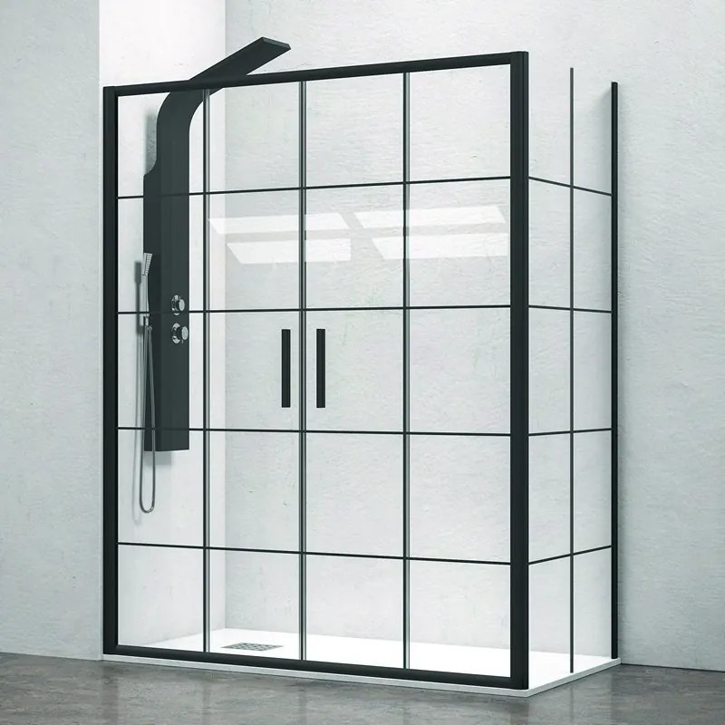 Box doccia angolare 170x70 doppio scorrevole telaio nero NICO-D6000S - KAMALU