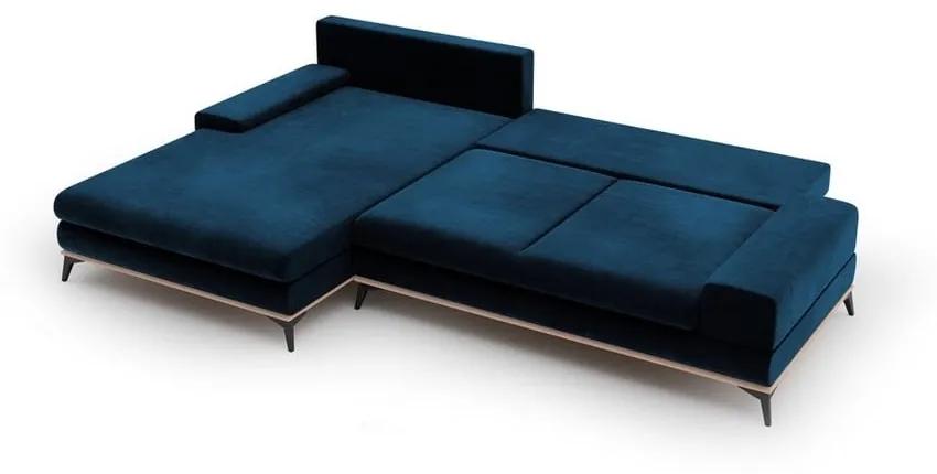 Divano letto angolare blu reale con rivestimento in velluto, angolo sinistro Astre - Windsor &amp; Co Sofas