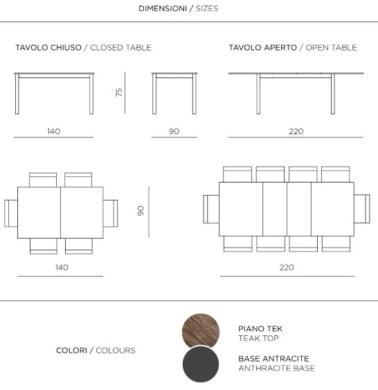Tavolo in legno allungabile a 220 cm CAIO TEK