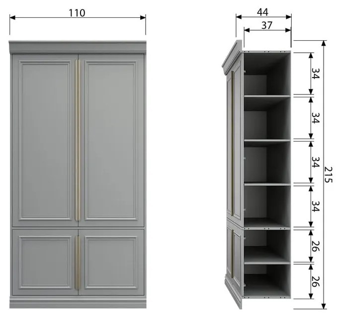 Armadio grigio chiaro con ante a battente in legno di pino 110x215 cm Organize - BePureHome