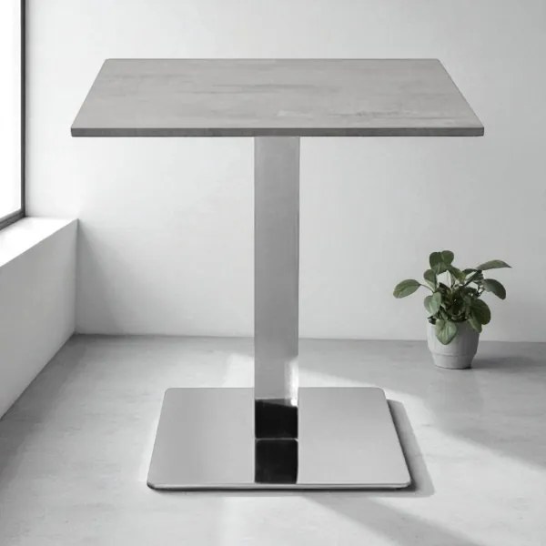 Tavolo bar pub ristorante 70x70 cm base argento e piano laminato Cemento H 75