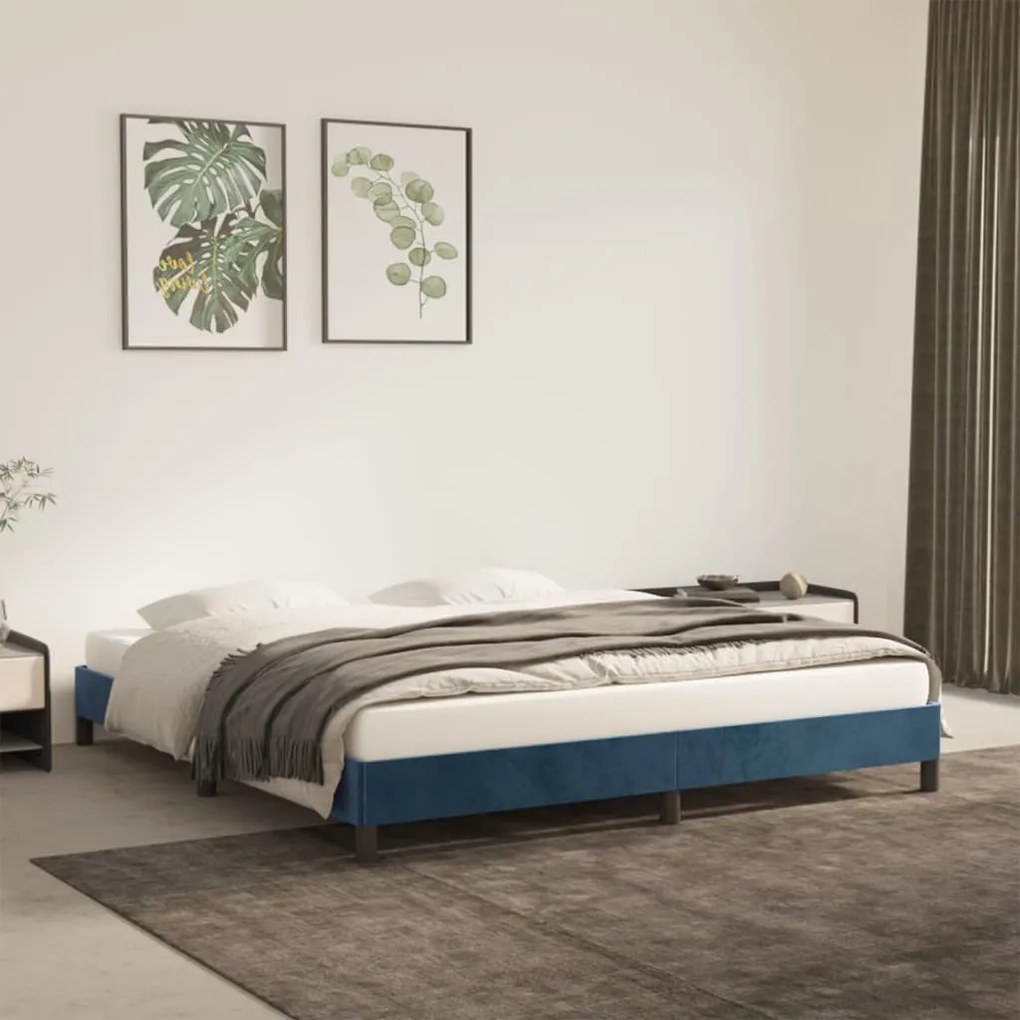 Giroletto Senza Materasso Blu Scuro 160x200 Cm İn Velluto /