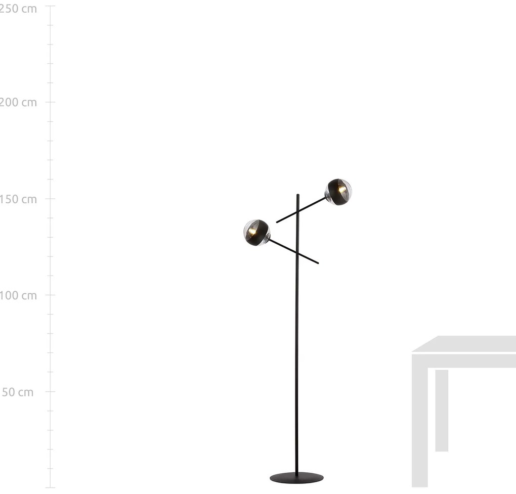 Piantana Contemporaneo Yama Acciaio Nero 2 Luci E14 Ip20