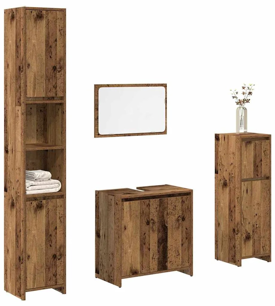 Set Mobili Da Bagno 4 Pz Legno Antico İn Legno Multistrato /