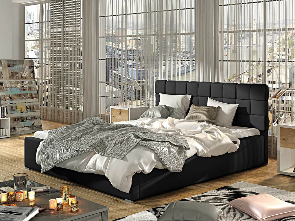 Letto matrimoniale con box contenitore Canada - 160 x 200 cm , Ecopelle nero