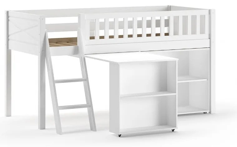 Letto rialzato in pino bianco con contenitore 90x200 cm SCOTT - Vipack