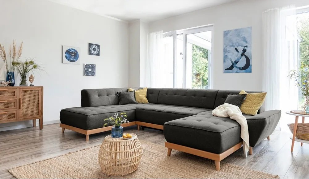 Divano letto a U grigio scuro, angolo sinistro Dazzling Daisy - Miuform