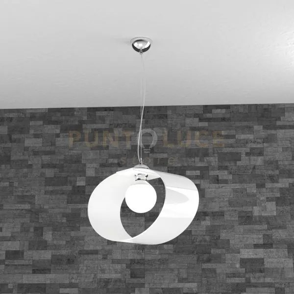 Lap sospensione d.42 cm 1 luce attacco e27 in vetro bianco