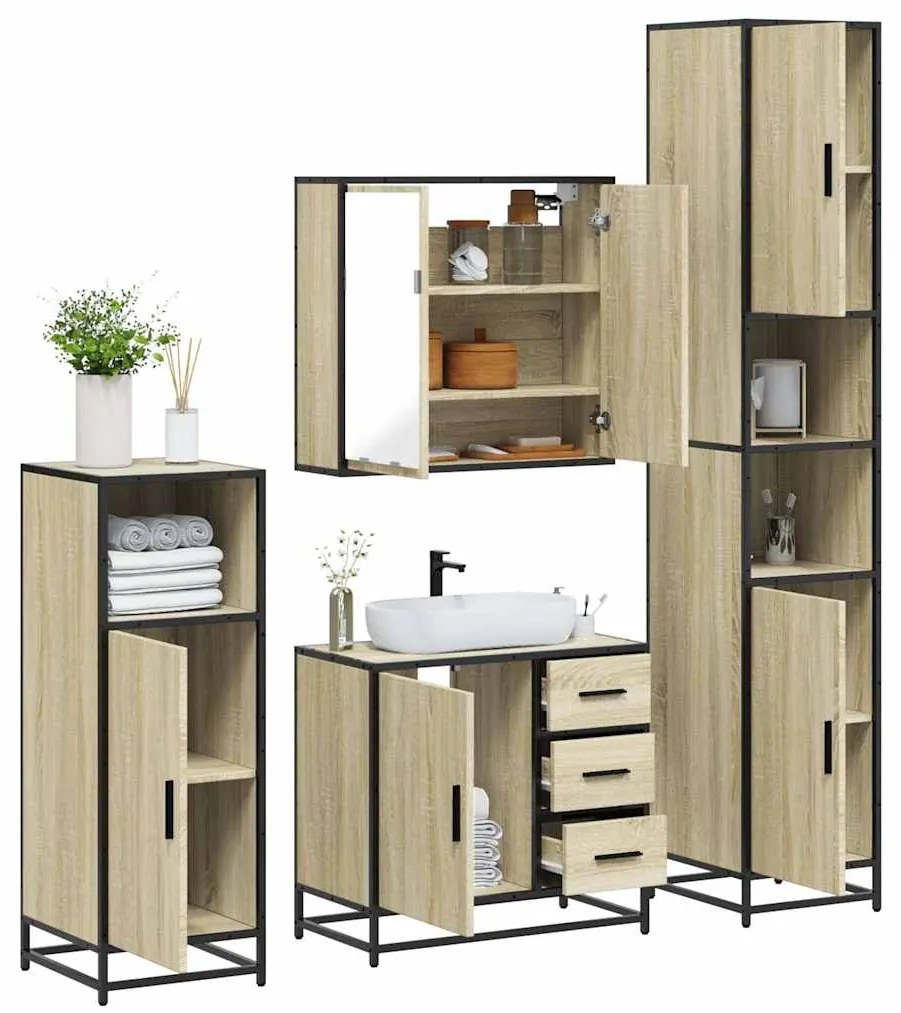 Set Mobili Da Bagno 4 Pz Rovere Sonoma İn Legno Multistrato /