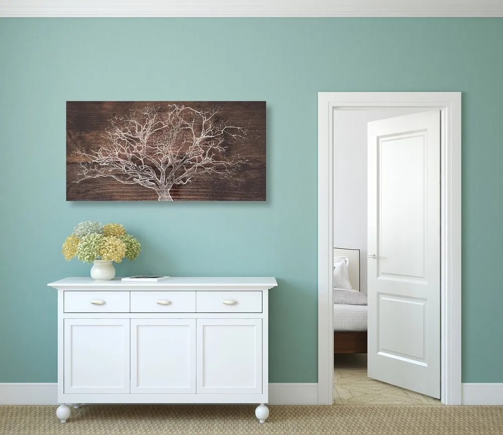 Quadro su tela – Albero su sfondo di legno