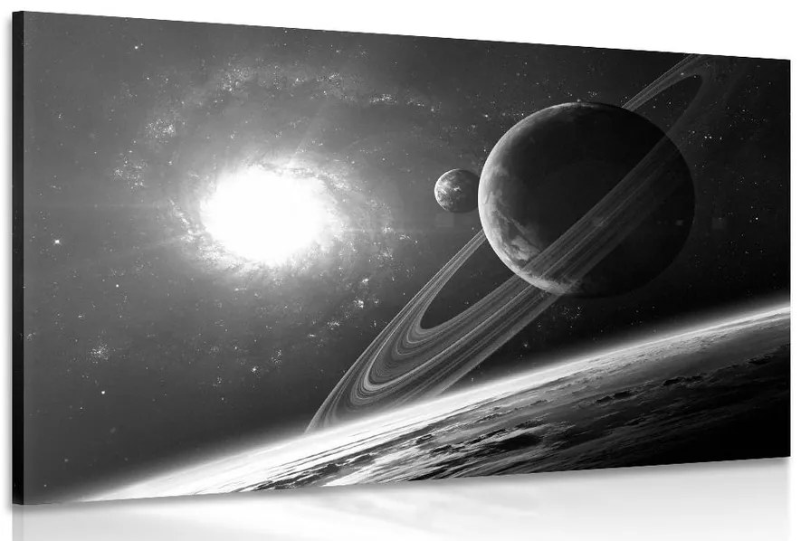 Quadro su tela – Pianeta nello spazio in bianco e nero