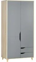 Armadio Guardaroba a 2 Ante 88,9x50,1x184,5 cm 3 Ripiani e 2 Cassetti in Truciolato e MDF Grigio