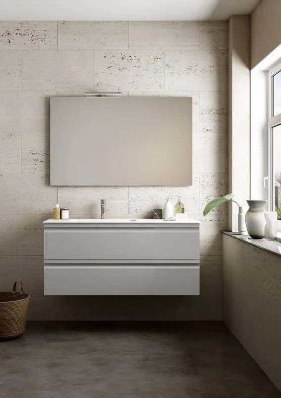 Mobile bagno sospeso con lavabo Pull L 120 x H 56 x P 46 cm grigio artico opaco in mdf 2 cassetti per vasca a sinistra , piedini non inclusi