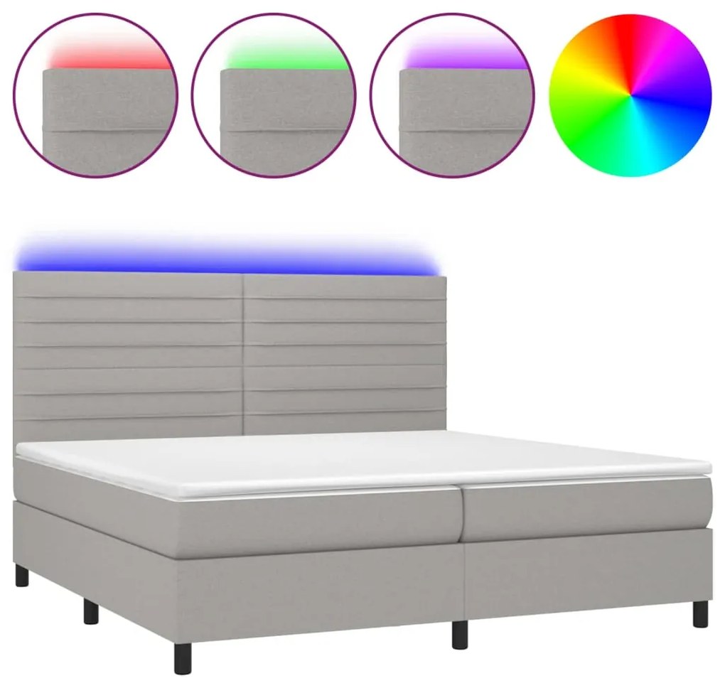 Letto a Molle Materasso e LED Grigio Chiaro 200x200 cm Tessuto