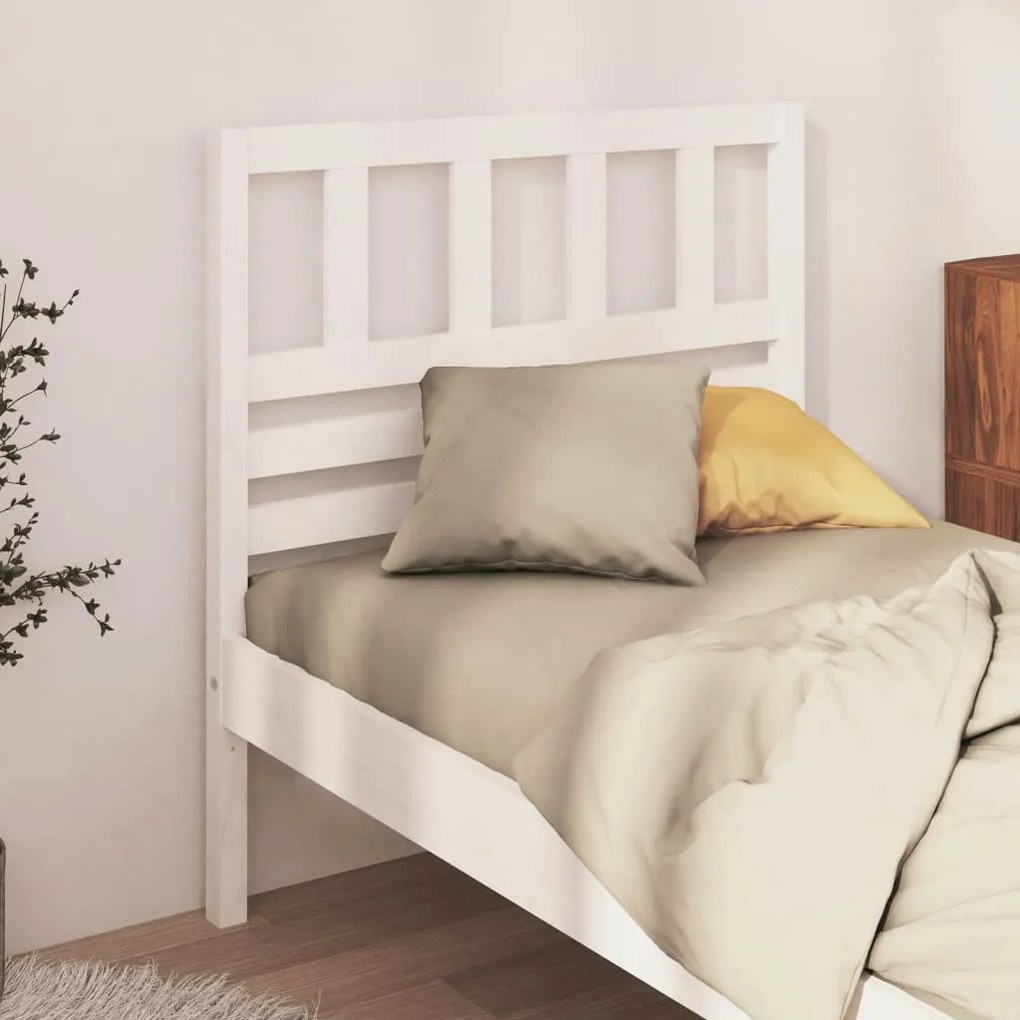 Testiera Per Letto Bianca 81x4x100 Cm İn Legno Massello Di Pino /
