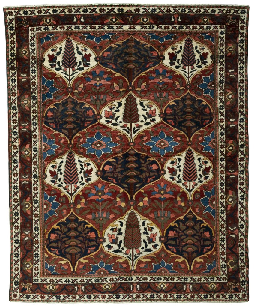 Bakhtiar Tappeto 190x150 Rosso (Iran) Annodato A Mano