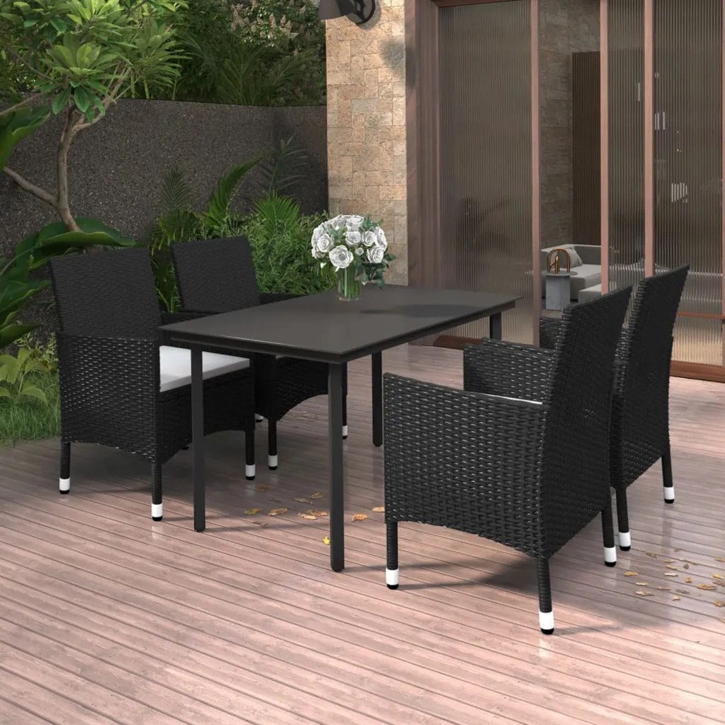 Set da pranzo da giardino 5 pz con cuscini polyrattan e vetro