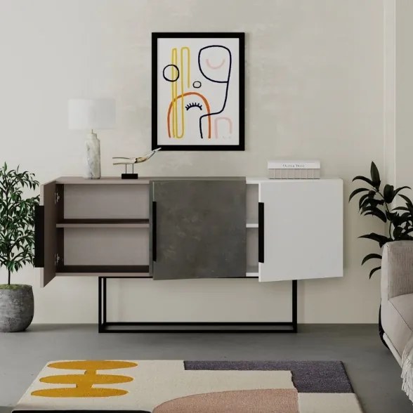 Madia Moderna 3 Ante 150 Cm Tricolore Tortora Bianco Cemento Tontini