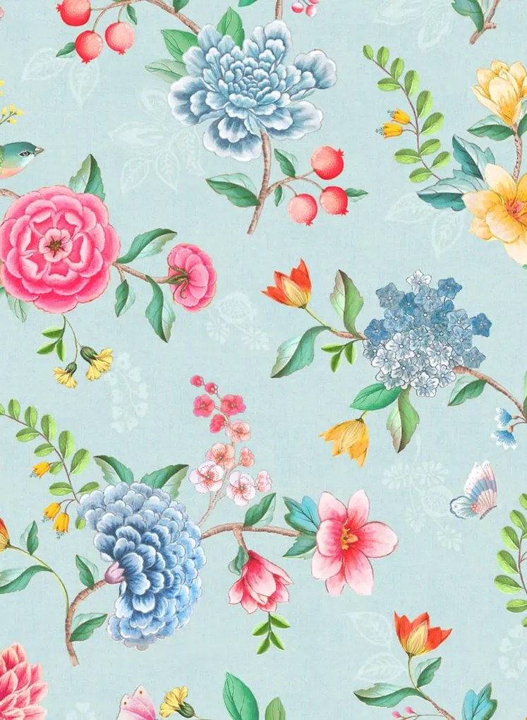 Florale Tapete Goodevening von Eijffinger - Hellblau/ Blau