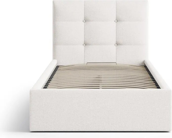Letto singolo imbottito color crema con contenitore con rete inclusa 90x200 cm Phaedra – Micadoni