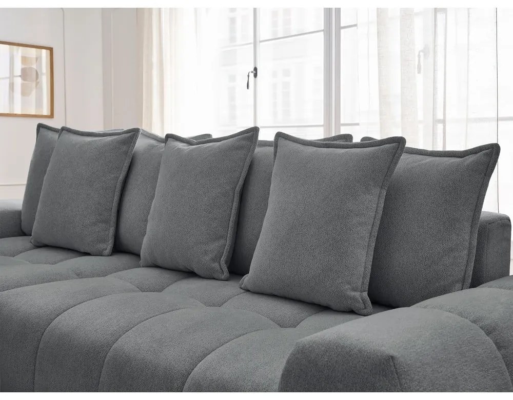 Divano angolare grigio scuro allungabile e con contenitore (penisola a sinistra/chaise lounge) con rivestimento in ciniglia Everest – Bobochic Paris