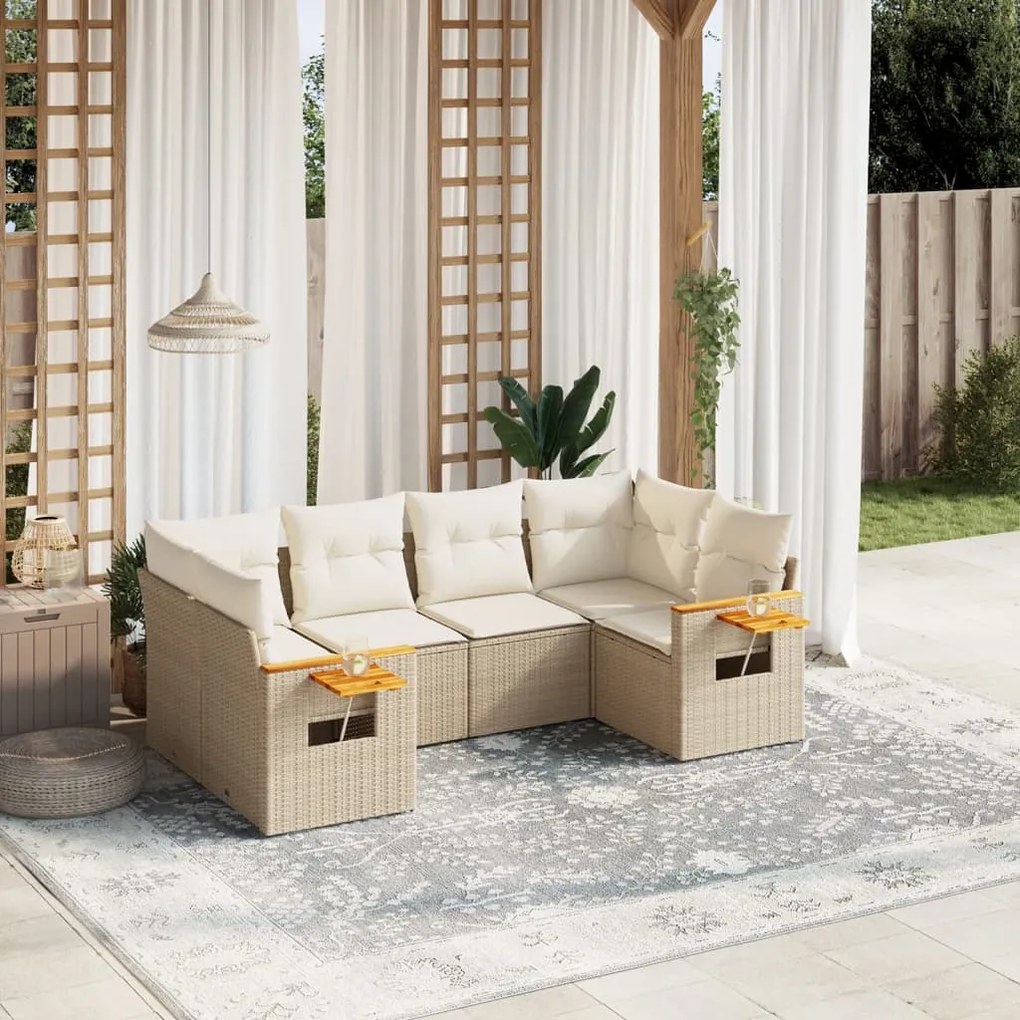 Set divano da giardino 6 pz con cuscini beige in polyrattan