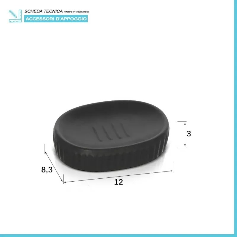 Accessori bagno da appoggio in set 3 pezzi in ceramica colore nero Cup