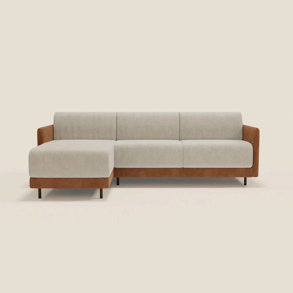 Narciso divano letto angolare con materasso alto 18 cm e penisola contenitore in tessuto bicolore impermeabile T11 e T06