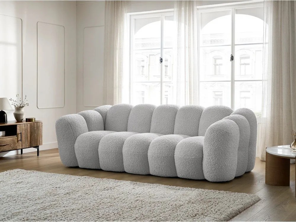 Divano grigio chiaro con rivestimento in bouclé 232 cm Hippolyte – Bobochic Paris