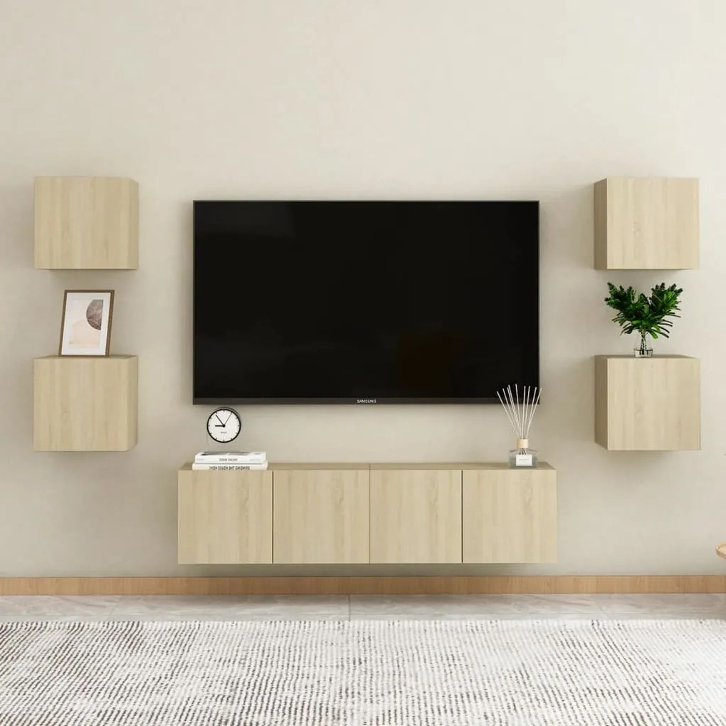 Set mobile porta tv 6 pz rovere sonoma in truciolato